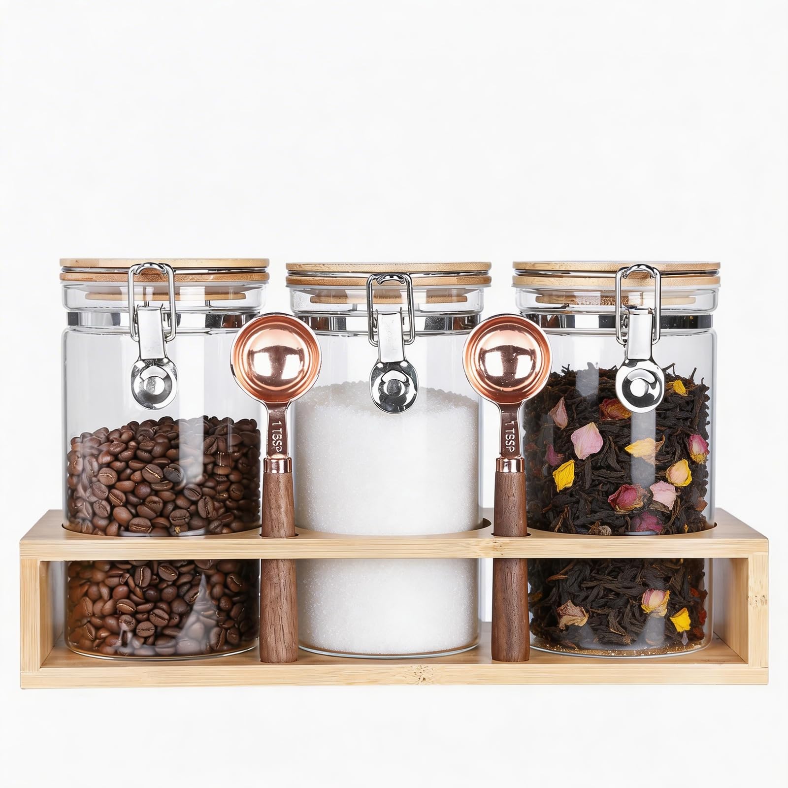 Amazon.com: KKC Glass Coffee Jar Set of 3 with Bamboo Lids